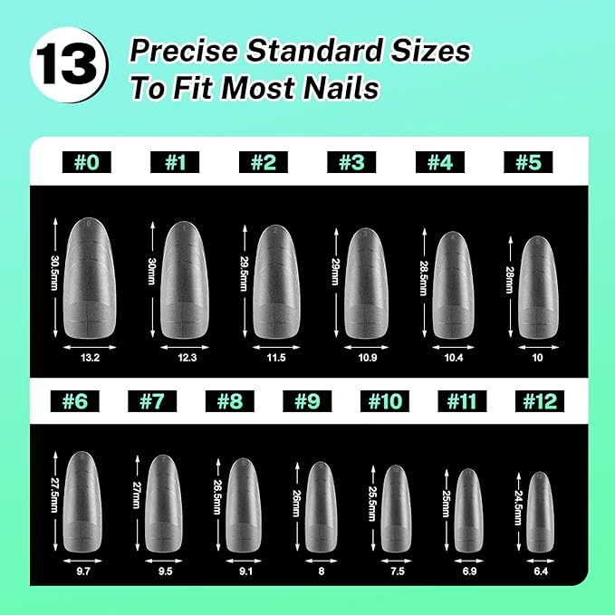 JODSONE Oval Fake Press on Nails Pre-shape Round Gel for Full Cover Acrylic Round Oval Full Nail Tips 12 Sizes 360Pcs for DIY at Home