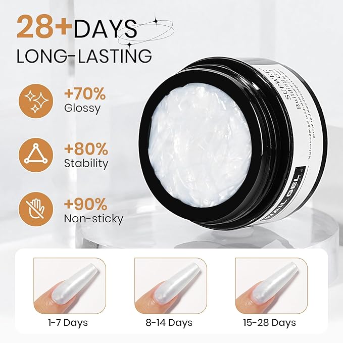 Pearl White 3D Sculpting Gel for Nail Art Non-Stick Hand Solid Builder Gel Hard Nails for Extension Carving Molding Beauty Charms for Beignner and Salon DIY