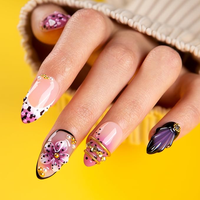 LOVFUL Short Press on Nails Plum Noir | Handmade Acrylic Press ons| Reusable Fake False Nails | Almond Regular 1.0in | H740-L