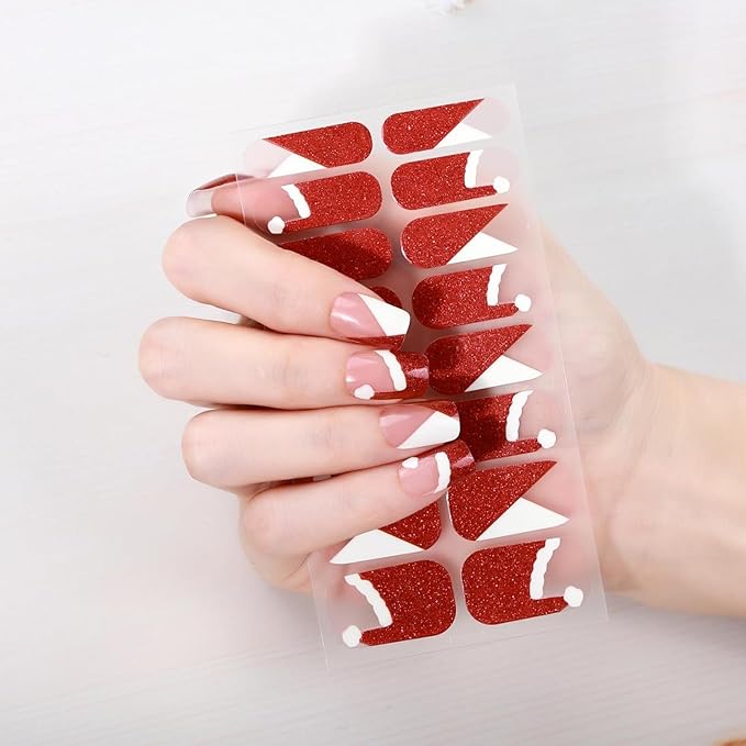 6 Sheets Christmas Nail Wraps Full Stickers Glow in The Darkness Nail Polish Strips, DIY Self-Adhesive Nail Art Santa Hat Xmas Tree Snowflakes with 5 Pieces Nail Files for Party Decor (96 Pieces)