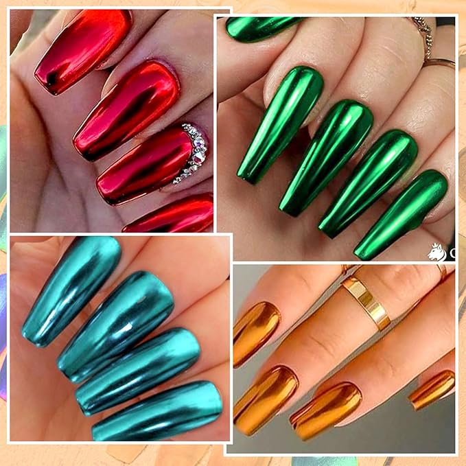 MTSSII Chrome Gel Nail Polish Set, 8 Metallic Colors: Silver, Gold, Red, Yellow, Green, Blue - UV/LED Glossy Mirror Effect Nail Gel for Home Salon DIY Manicure