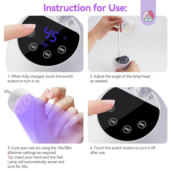 SAVILAND Intellisense Gooseneck U V Lamp for Gel Nails: Motion Sensor 36W U V Nail Lamp Quick Drying LED Cure Lamp Rechargeable Gel Lamp 3 Timers Setting 360°Adjustable Nail Dryer Manicure Light