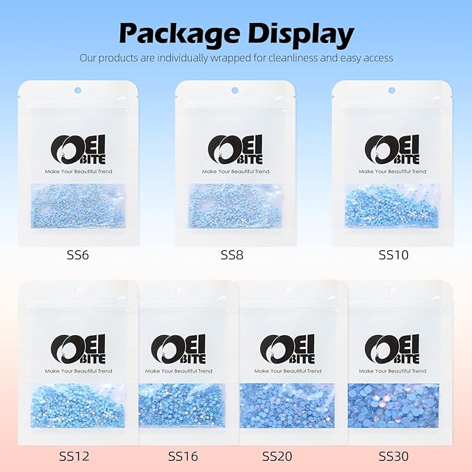 F Light Blue Flatback Rhinestones, Glass Rhinestones for Nail Art and Craft, Glue Fix, Loose Crystal Gemstones(F Light Blue, SS6, 1440pcs, 1.9-2.0mm)