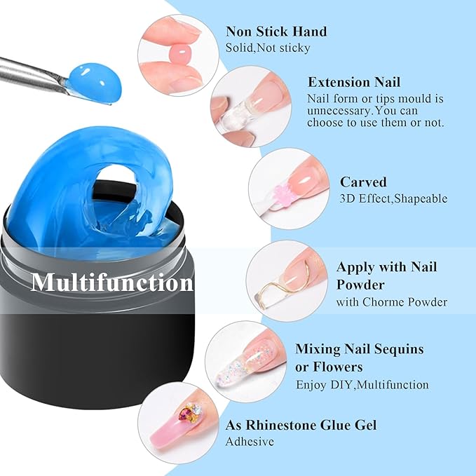 MEET ACROSS All-in-One Extension Mini Kit Non-Sticky Builder Gel Starter Kit WIth Base & Top Coat/Dual-Silicone Pen/Pro File/20-Pc Reusable Dual Forms Salon-Grade Extensions (Blue+Green+Orange+Red)