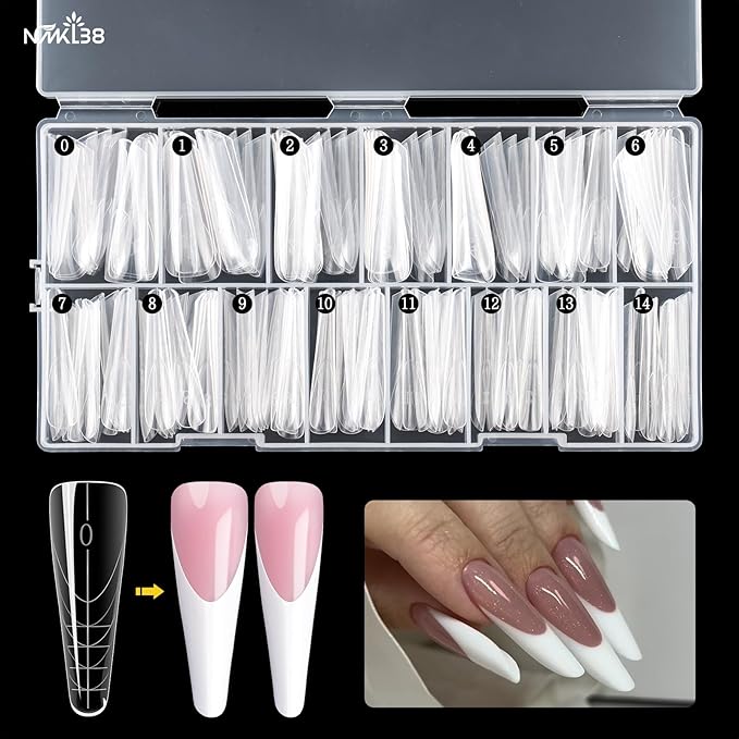 NMKL38 Diy 150PCS Clear Dual Nail Forms Full Cover Nail Mold Tips Arched Almond Acrylic Nail Extension Tools for Poly Gel Nail Art Salon