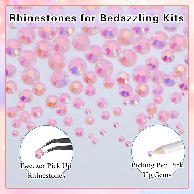 RODAKY Resin Jelly Rhinestones for Crafting Bedazzling,2-6MM Rhinestones for Nails Art,Light Pink AB Nail Rhinestone and Gems,Nail Diamond Flatback Gems Crystals Charms for Nail Design DIY Makeup