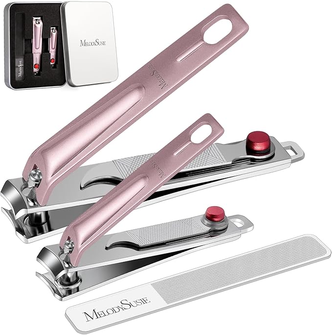 MelodySusie Nail Clippers Set, Ultra Sharp Toenail Clippers with Glass Nail File, 3 in 1 Stainless Steel Nail Clippers for Men Women, Fingernail Clipper Nail Cutter Manicure Set, Pink