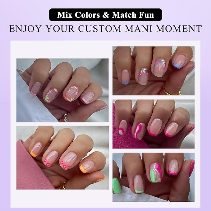 Gel French Tip Nails Short Square French Tip Press on Nails SXVME White French Nail Tips 150Pcs Pre-applied Tip Primer Natural Skin Tones Fake Nails Extensions Gel Nail Kit for Women Girls DIY