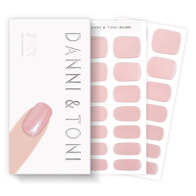 DANNI & TONI Semi Cured Gel Nail Strips Nude Pink Chrome Mirror Gel Nail Wraps 28 Stickers | Silken Hush