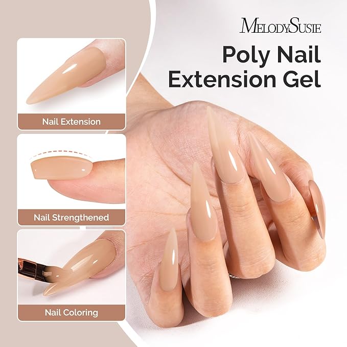 MelodySusie Poly Nail Extension Gel 60g Hema Free Soak Off UV Lamp Cured Nail Thickening Art Design Manicure Gift for Women 027