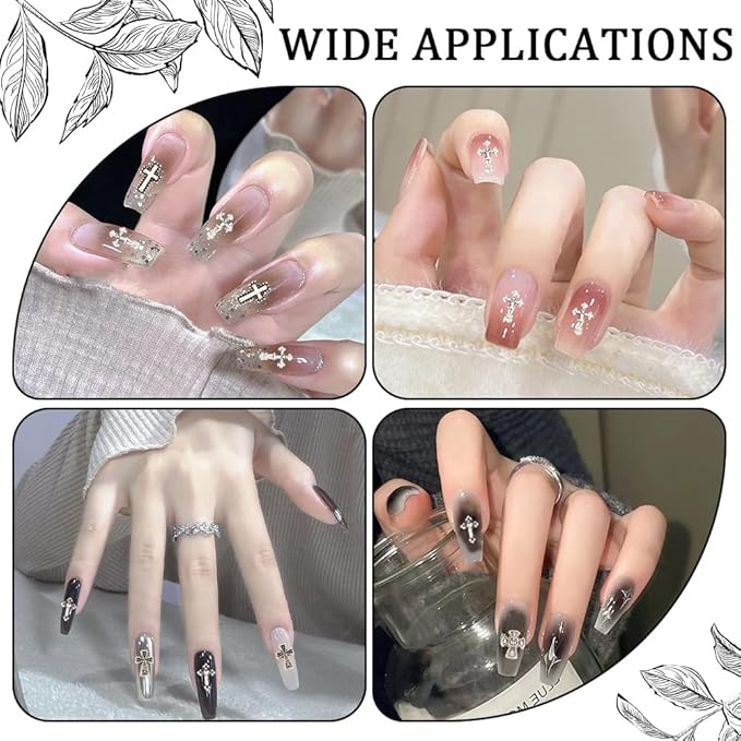 CRASPIRE 100Pcs Cross Nail Charms for Nails Accessories 5 Style Metal Alloy Silver Flat Nail Gems Set Gothic Vintage Punk Studs Decor for Women Nail Art Design Supplies DIY Christmas Decorations Craft