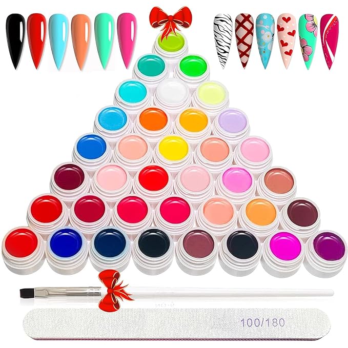 36 Colors Nail Art Gel Paint Kit, 38PCS Polish Set With Brush for DIY Design At Home, Solid Polish for DIY, Nails Kits Gift for Women