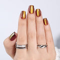 Brown Cat Eye Press On Nails - Short Square Press on Nails Press Ons for Women, Reusable Glossy Fake Nails Kit with Glue DIY Nails Short in 15 Sizes - 30pcs, Amber Mocha