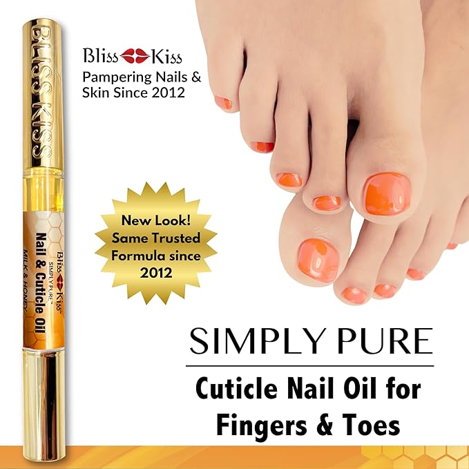 Bliss Kiss | 4 Milk & Honey | Oil Cuticle Pen w/Vitamin E & Jojoba⏤Nail Strengthener Nail Growth Serum for Brittle Peeling Breaking Thin Nails