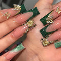 Press on Nails Long Square Green SEENEEY Stick on Nail 24pcs