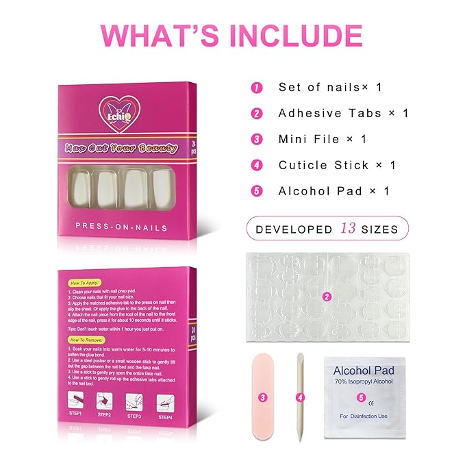 Fake Nails Medium Size Square Squoval Shape Predesigned Press on Nail (Matte White)