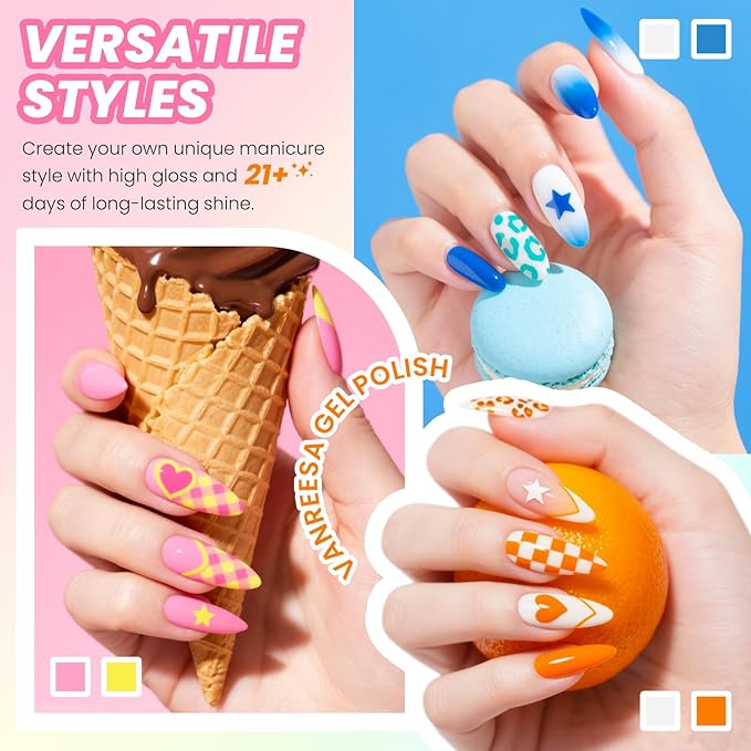 VANREESA 24 Pcs Gel Nail Polish Set, 21 Colors Bright Gel Polish with Base Coat Glossy & Matte Top Coat Red Orange Yellow Green Blue Pink Purple Gel Polish Kit Nail Kit Gifts for Women