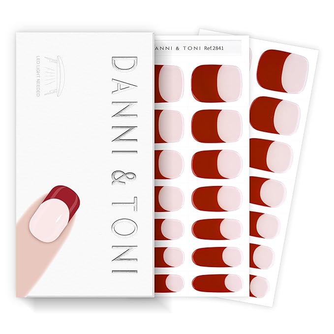 DANNI & TONI Semi Cured Gel Nail Strips French Red Tips Gel Nail Wraps 28 Stickers |Ruby Radiance