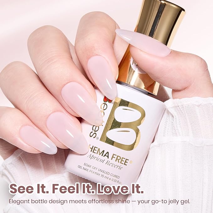 Beetles Apricot Reverie Nude Gel Nail Polish - 15ML Neutral Jelly Nude Pink Nail Polish Base Color Nail Concealer Sheer Translucent Effect Soak Off UV French Nail Art Salon DIY Manicure Gift for Women