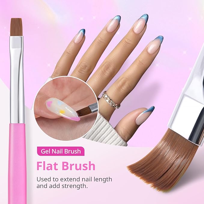 AIRSEE Nail Art Clean Up Brushes, 3 PCS Flat/Oval/Fine Angled Gel Nail Brush for Cleaning Polish Mistake on the Cuticles, Painting Brushes, Art Design DIY Tools, Pink