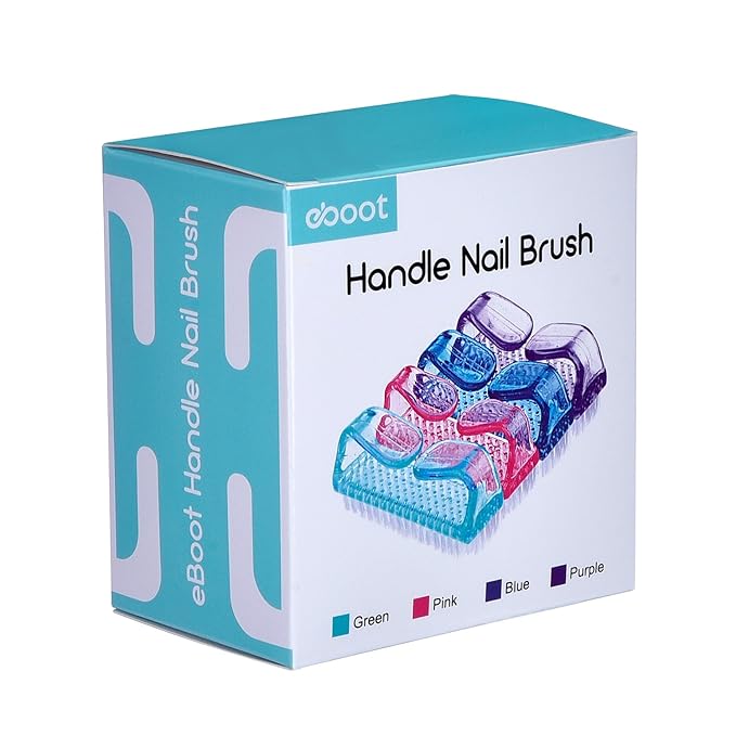 EBOOT 4 Pieces Handle Plastic Nail Brush Nail Hand Scrubbing Cleaning Brush(Green,Pink,Purple,Blue)