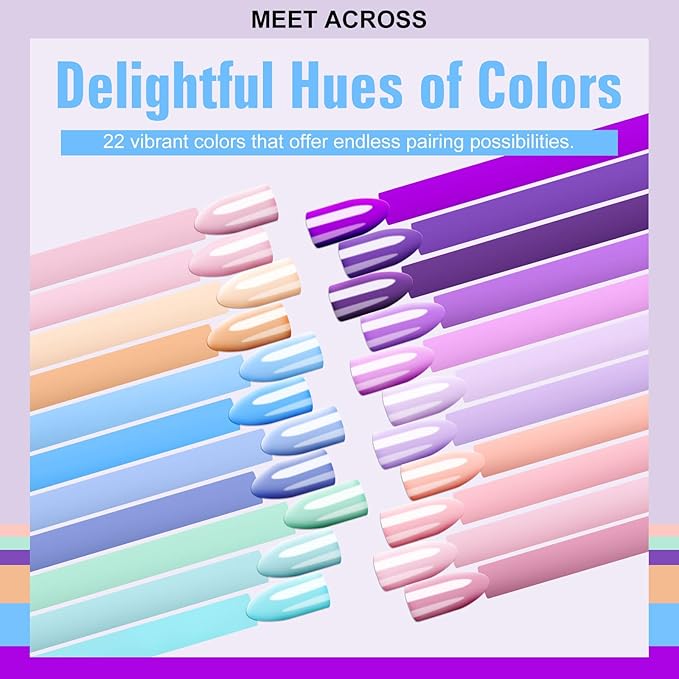 MEET ACROSS 30Pcs Nude Gel Polish 22 Colors Gel Nail Polish Set Pink Purple Sky Blue Bright Series Soak Off UV/LED Manicure Kit for Women