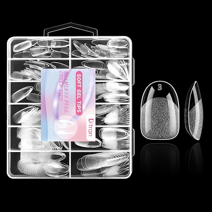 Short Oval Nail Tips 240PCS Soft Gel Pre-shaped Half Matte Clear Acrylic Nail Tips, Short Oval Round Full Cover Fake Press On Nails For Nail Extension Art DIY Salon 12 Sizes