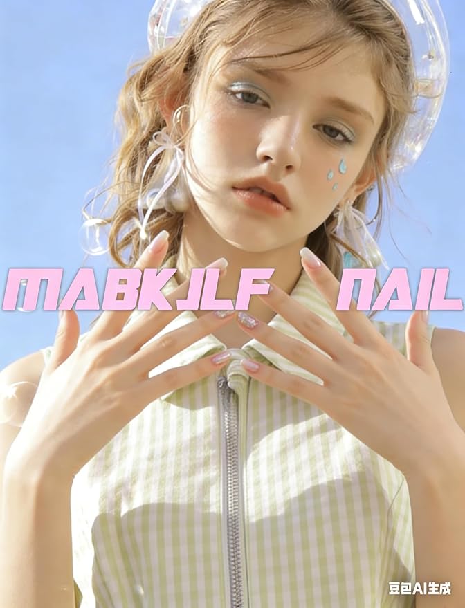 Duck MABKJLF Handmade French Tip Fake Nails - Pink & Black Full Cover Star Dollar Charm False Nails with Designs - Y2K Glossy Glue on Acrylic Artificial Nails for Women & Girls