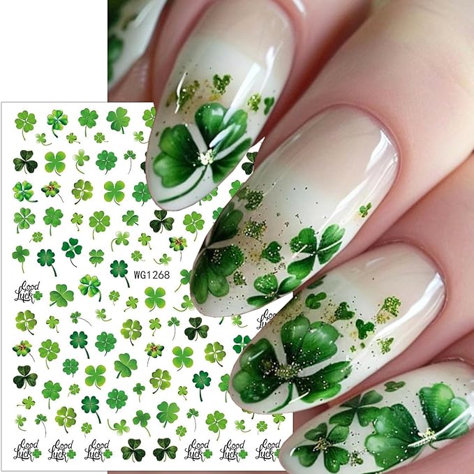 6 Sheets St. Patrick's Day Nail Art Stickers 3D Self-Adhesive Hats, Balloons, Horseshoes, Clover Nail Decals Lucky St Patricks Day Nail Stickers Gold Coins Flower Shamrocks Nail Art Decals for Women