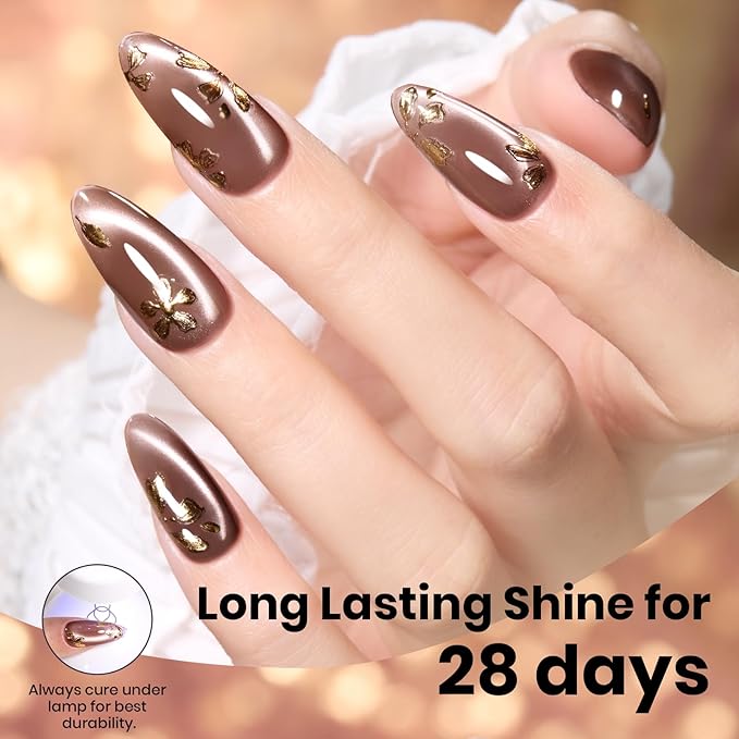 Beetles Brown Cat Eye Gel Nail Polish - Amber Hour Cat Eye Gel Polish, 15ML Glitter Brown Magnetic Fall Gel Polish Jelly Sheer Translucent Effect Soak Off UV French Nail Art Manicure Gift for Women