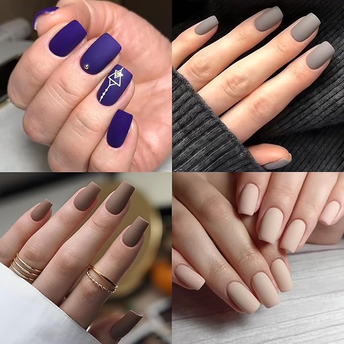 AddFavor Press on Nails Medium Square Fake Nails, 576pcs 24 Colors Square Press on Nails Full Cover Acrylic Nail Press ons, Matte False Nail Tips for Women Glue on Nail