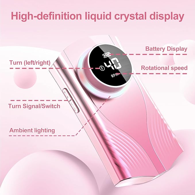 Electric Nail Drill Machine Professional, Cordless Rechargeable Nail Drill Kit Low Heat Quiet E-File for Acrylic Gel Polishing Removing with Bits Kit for Manicure Salon Home (Pink)