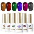 Born Pretty Jelly Gel Nail Polish Brown Red Green Black Blue Purple Sheer Transparent Crystal Gel Nail Polish Kit Fall Winter Soak off Nail Polish for Manicure DIY Home Salon 7ML 6Colors