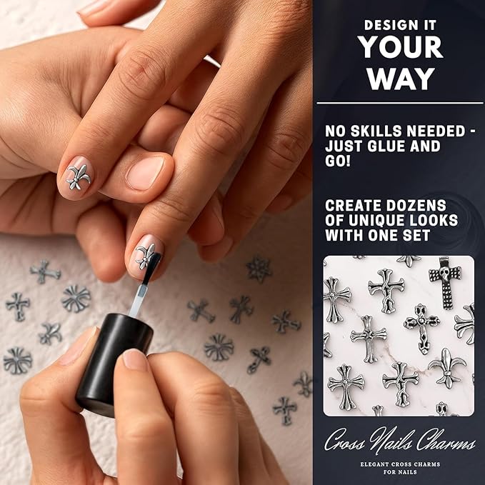 120 Pcs Cross Nail Charms and Gems – 3D Acrylic Silver Cross Charms for Nails for DIY & Professional Manicure – Easy-to-Apply & Durable Nail Decorations, Versatile for Y2K or Daily Manicure Designs