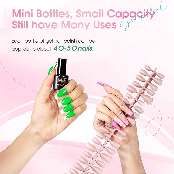 ROSALIND 30PCS Gel Nail Polish Set with Base Glossy Matte and Glitter Top Coat Gel Polish, Pink Green Hot Pink Gel Nail Set Soak Off Gel Polish Set