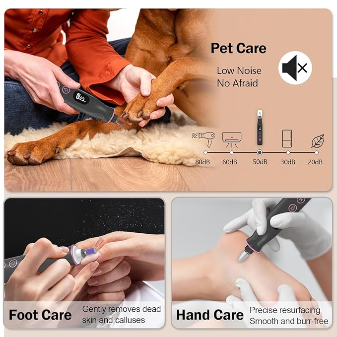 Electric Nail File, 10 Speeds Cordless Nail Drill with LED Light, Portable Manicure Pedicure Kit for Acrylic Gel Nails Thick Toenails Nail Grind, Hand Natural Nails Care - 10 Bits & 120 Sanding Bands