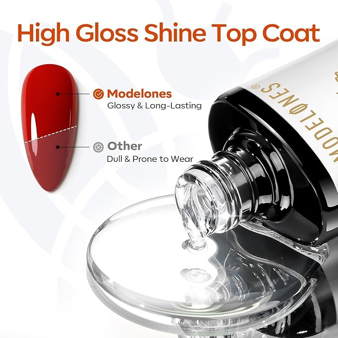 modelones Gel Nail Polish Top Base Coat Set, 3Pcs Rubber Base and Glossy Clear & Matte Gel Top Coat Chrome Proof No Wipe High Shine Nail Polish Soak Off U V LED Nail Art Home DIY Manicure Gift for Wom