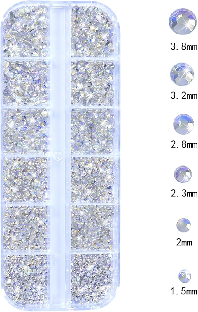 Nail Rhinestones - 3D Multi Shape Size, Flat Back, Manicure Rhinestones Charms, Crystal Moonlight Blue Gems, with Kit, for Nail Art, Bedazzling Acrylic Nails, DIY Decor