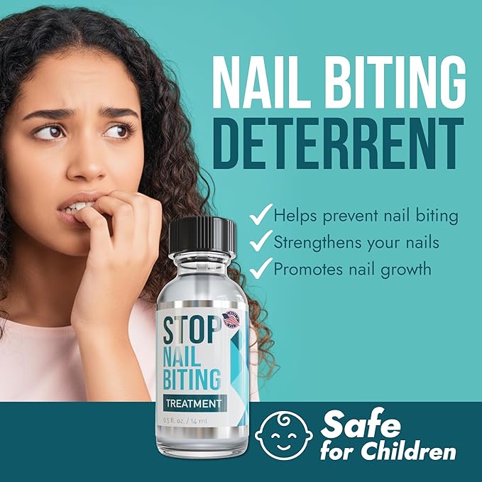 Stop Nail Biting Treatment - Clear, Bitter-Tasting Nail Polish To Stop Nail-Biting - Easy To Apply and Safe For Children - Nail Strengthener Solution - Nail Care for Healthy Nail Growth (2x0.5 fl oz)