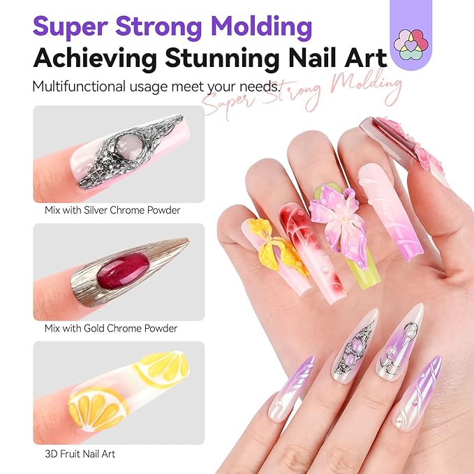 SAVILAND Clear 3D Nail Gel Set: 2PCS 15g No Wipe 3D Sculpting Gel for Nail Art Carving, Molding & Painting Sculpture Gels DIY Manicure Decoration Charms Home Salon