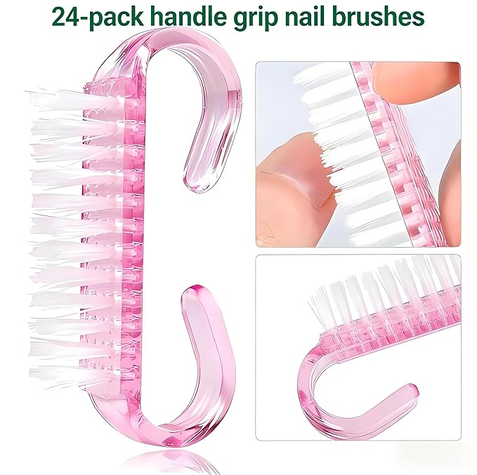 24-Pack Handle Grip Nail Brush(assorted color), Fingernail Scrub Cleaning Brushes for Toes and Nails Cleaner, Pedicure Brushes for Men and Women