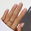 Valentines Day Glamnetic Press On Nails - Love Preserved | Short Oval Fake Nails in Semi-Transparent Base with White Floral Tips in a Glossy Finish | 15 Sizes - 30 Nail Kit with Glue