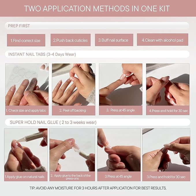 Press On Nails - Salon U-ltimate™ | Clean Pink, Short Coffin Nails, Reusable | 16 sizes - 32 Nails Kit with Glue and Sticky Tabs