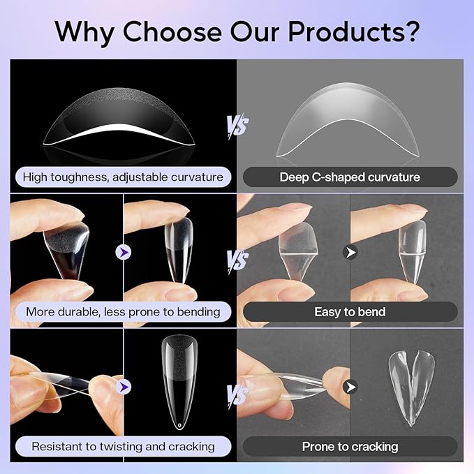 Stiletto Nails Press On Tips - 312pcs Gel Fake Nails Full Cover Extension Pre-Shape Pointed Long DIY 12 Sizes