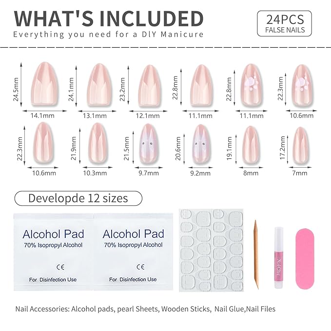 Nude Ombre Press On Nails Almond Medium, Cat Eye Fake Nails with Cute Cat Paw and Kitten Detail Design, Color-Shifting Glow, Reusable Glue On Nails Kit for Women, 24Pcs