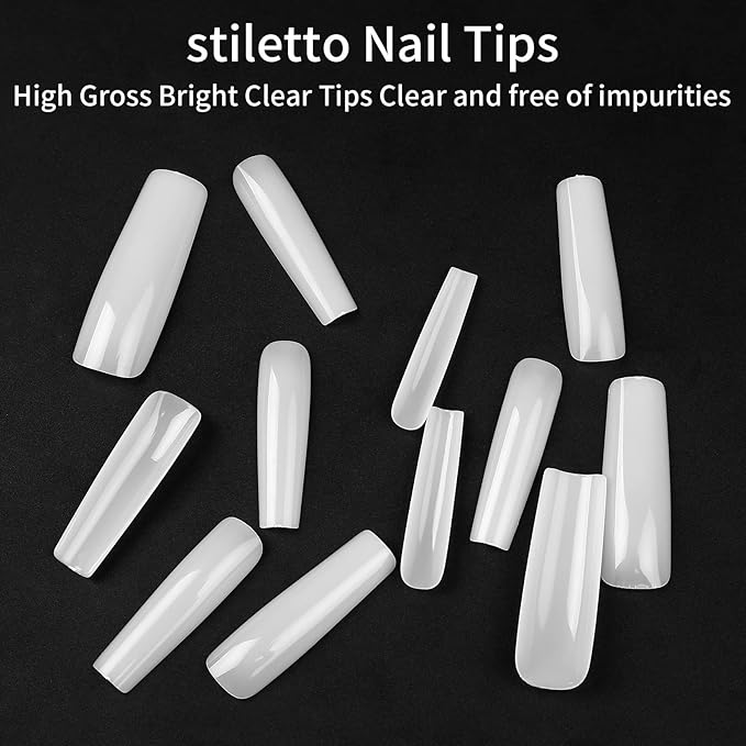 240 Pcs Natural Full Cover Nail Tips, Nail Tips for Acrylic Nails Professional, Coffin Nail Fake Nails, False Ballerina French Acrylic Nail Extension for Salon Manicure Home DIY
