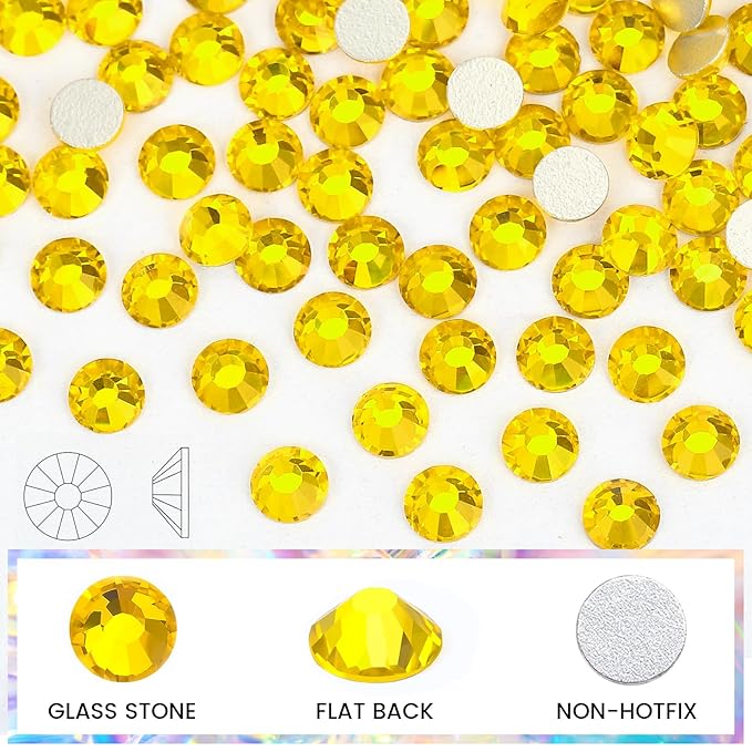 Novani Rhinestones 3000Pcs Flatback Crystal Round Loose Gemstones Glass Rhinestones for Crafts Makeup Nail Art Clothes Shoes DIY Decorations(SS8, 2.3-2.5mm,Citrine)