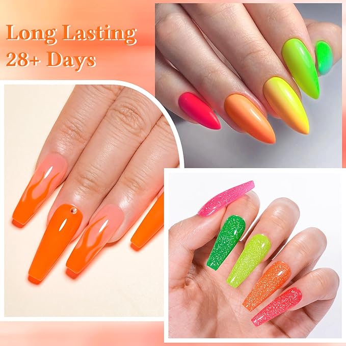 MEET ACROSS 18 Colors Gel Nail Polish Set Neon Gel Polish + Reflective Glitter Neon Gel Nail Polish Hot Pink Purple Green Soak Off UV/LED Nail Polish Kit for Party Nails