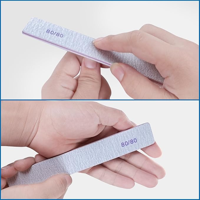 80/80 Grit Nail Files (12 Pack), Heavy Coarse Emery Boards for Acrylic Nails and Gel Nails, 80 Grits Double Sided Nail File Emory Professional Nail Filer Reusable Washable Manicure Square Gray