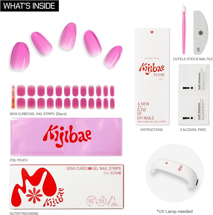 Semi Cured Gel Polish Strips | 24pc UV LED Required Wraps | Gift Peel and Stick Nails | Coquette DIY Home Manicure | Press On Alternative (Grape Soda)